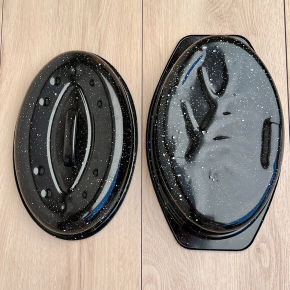 Other - Vintage Black Speckled Oval Enamelware Roaster Pan & Lid  8" X 13" DISPLAY/PROP
